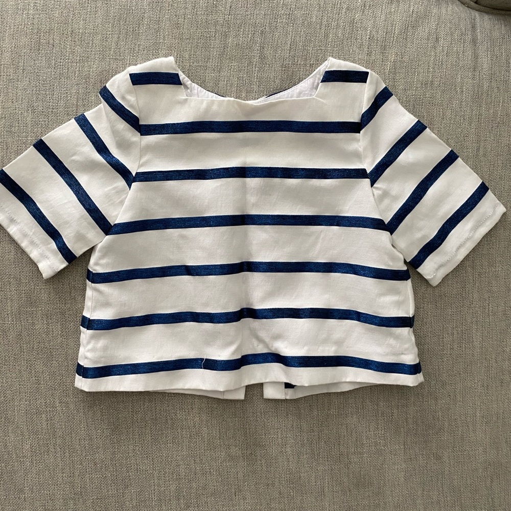 Jacadi white and navy stipe top
